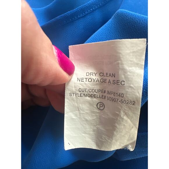 Vince 100% Silk Long Sleeve Collared Mini Shirt Dress Solid Cobalt Blue EUC M/8 - Picture 7 of 8